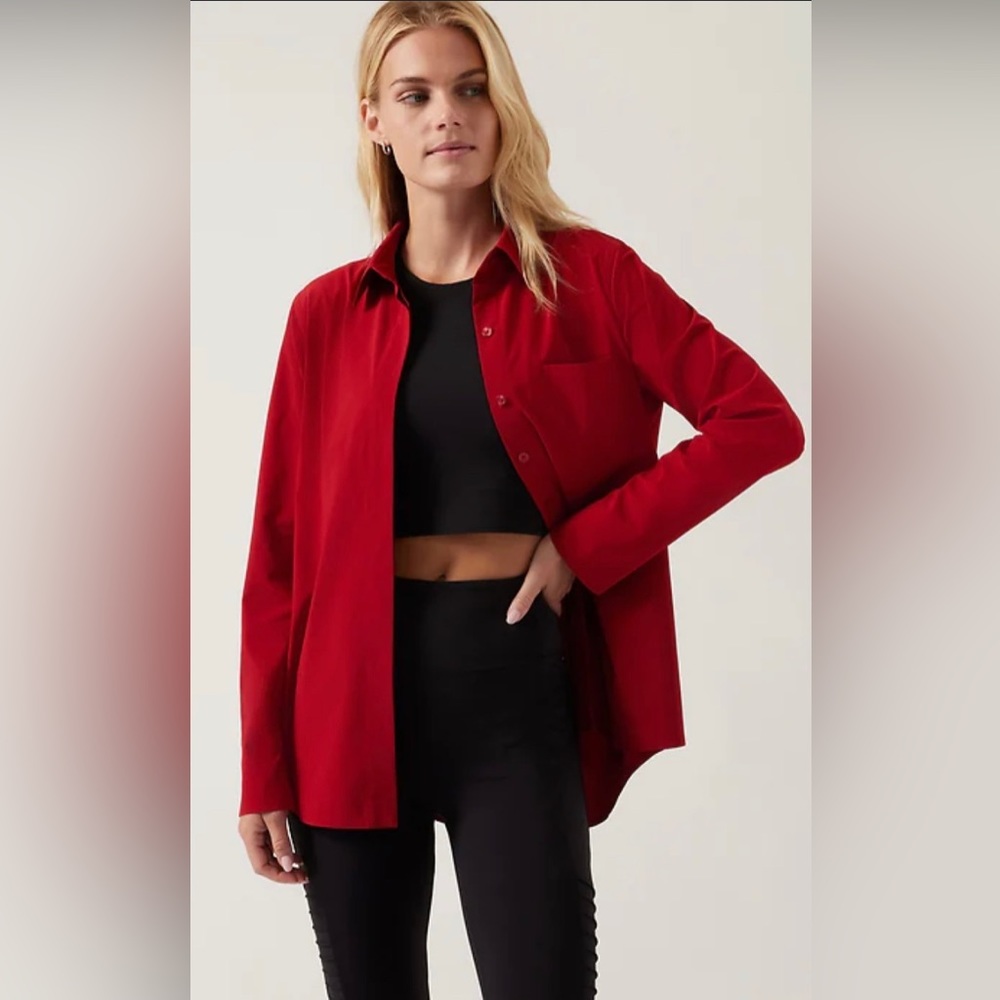 Athleta Urbanite Long Sleeve Top Extra Small XS NWT Red Relaxed Tunic Length